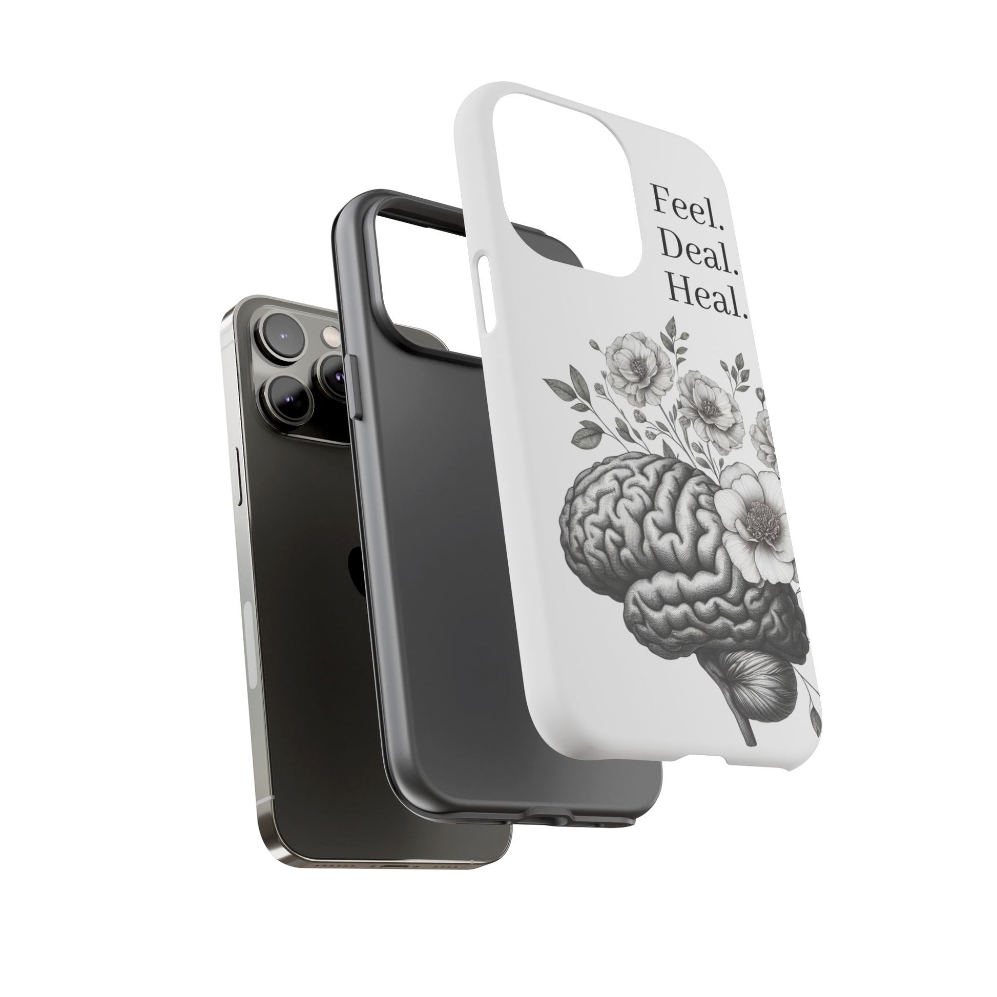 Emotional Wellness Phone Case | Feel. Deal. Heal. | Floral Brain Art | Self-Care Gift | Strong & Stylish | Unique Protection