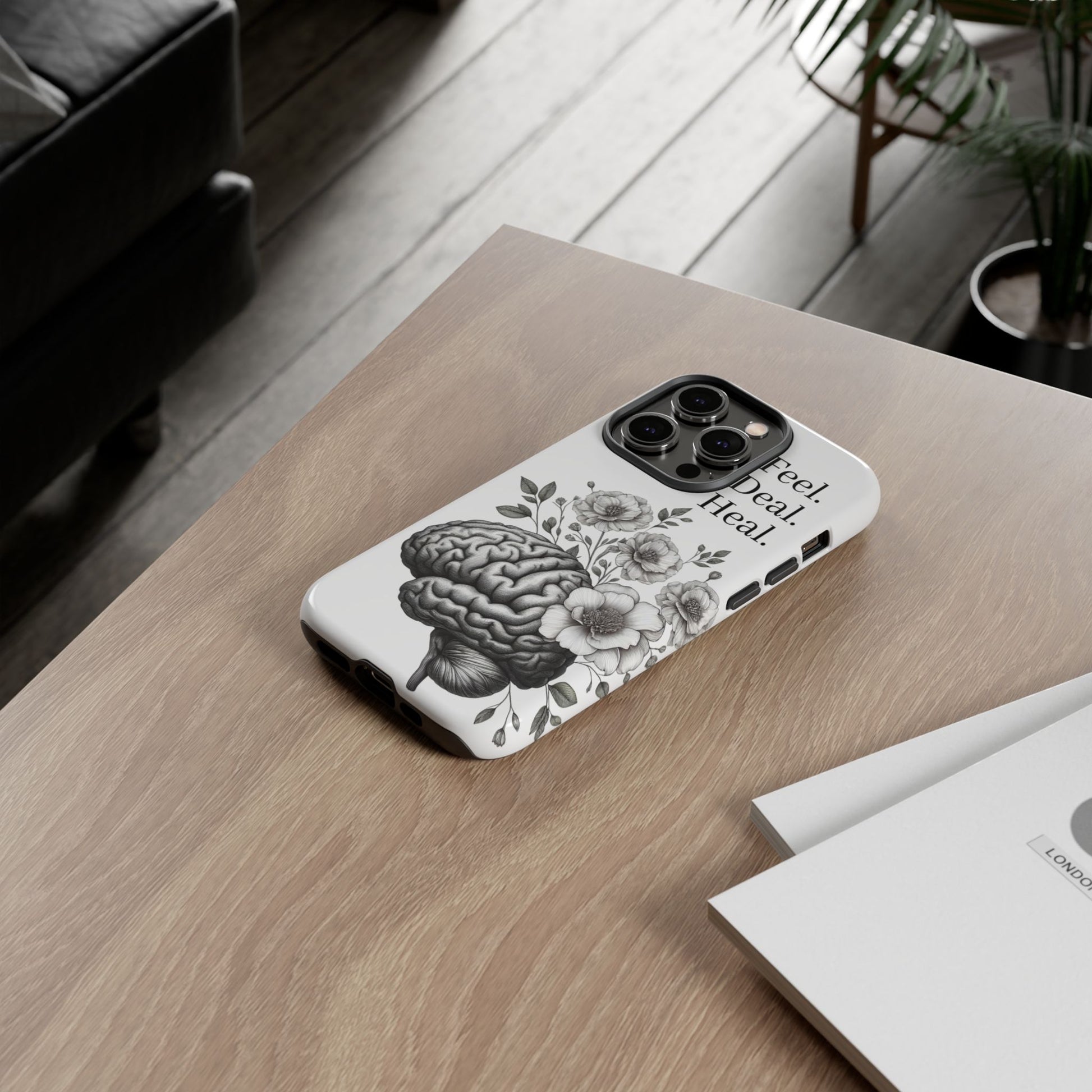 Emotional Wellness Phone Case | Feel. Deal. Heal. | Floral Brain Art | Self-Care Gift | Strong & Stylish | Unique Protection