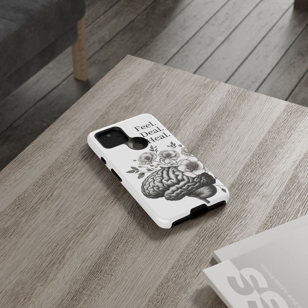 Emotional Wellness Phone Case | Feel. Deal. Heal. | Floral Brain Art | Self-Care Gift | Strong & Stylish | Unique Protection