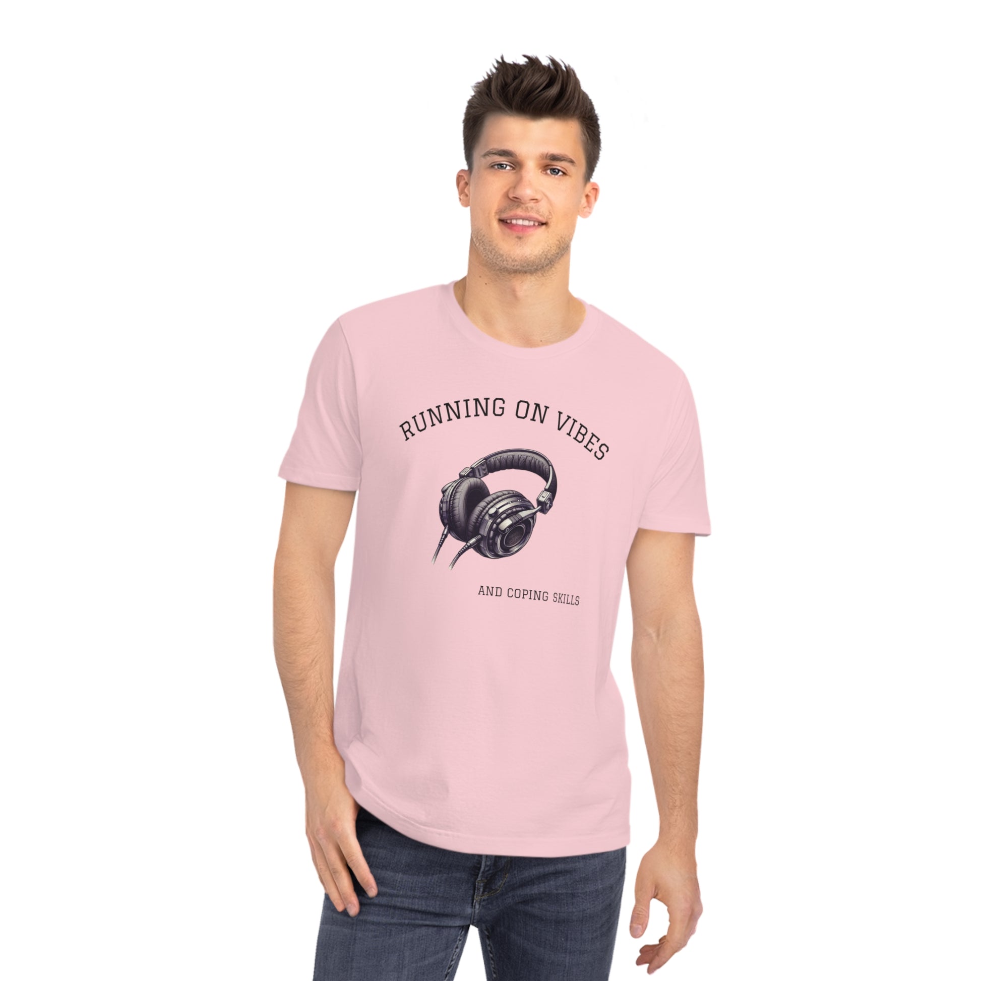 Unisex Rocker T-Shirt: Running on Vibes & Coping Skills, Music Lover Gift, Casual Apparel, Festival Wear, Headphone Graphic Tee