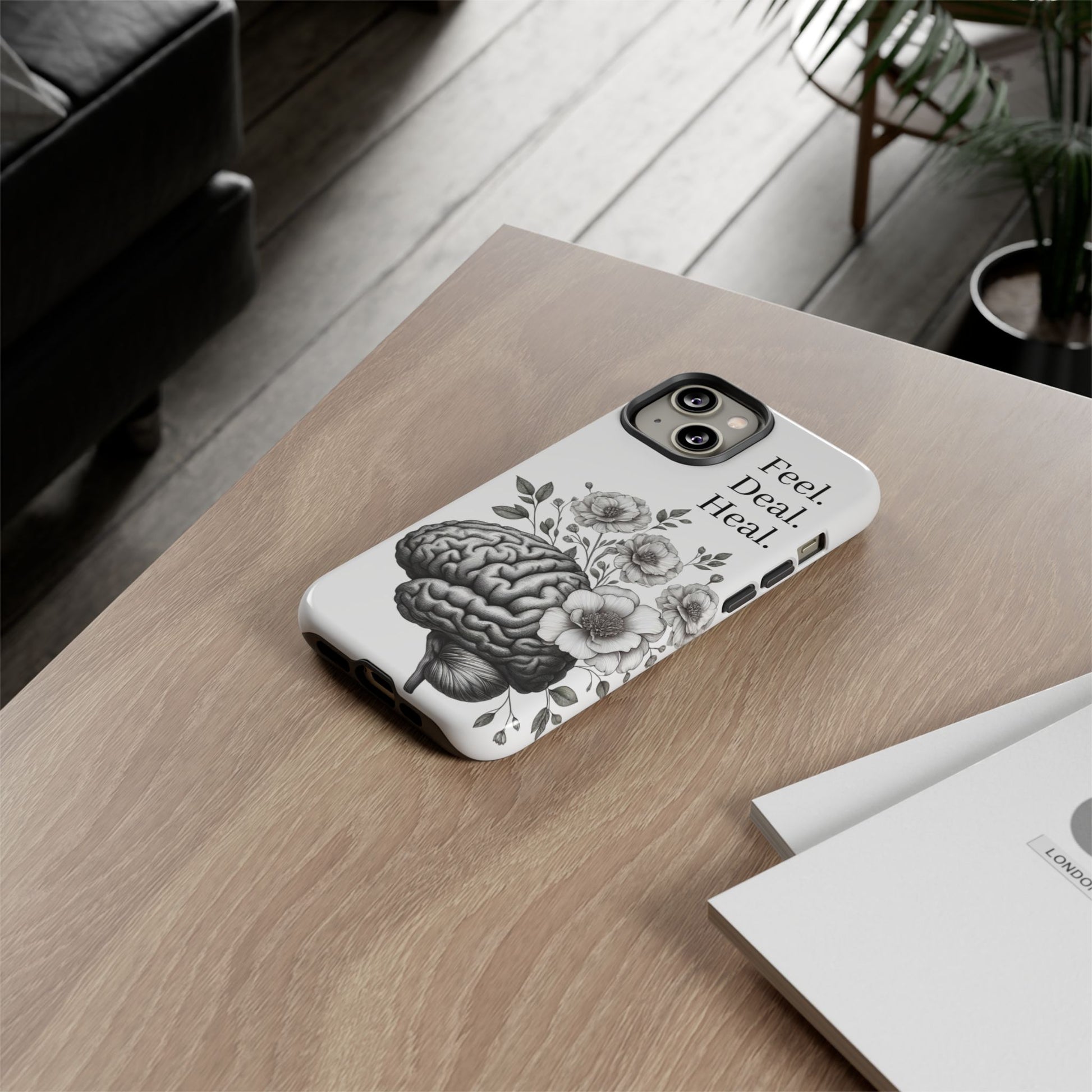 Emotional Wellness Phone Case | Feel. Deal. Heal. | Floral Brain Art | Self-Care Gift | Strong & Stylish | Unique Protection