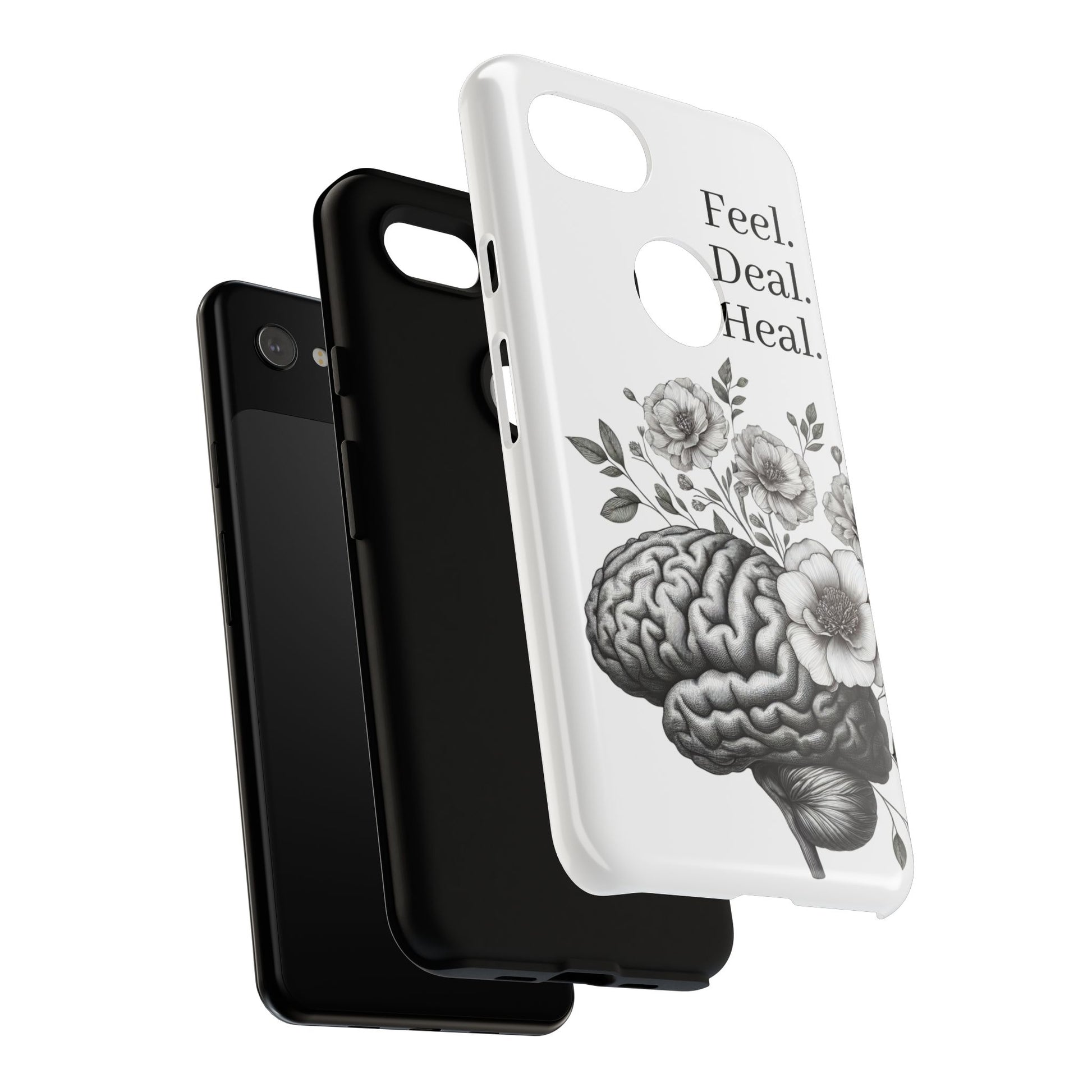 Emotional Wellness Phone Case | Feel. Deal. Heal. | Floral Brain Art | Self-Care Gift | Strong & Stylish | Unique Protection