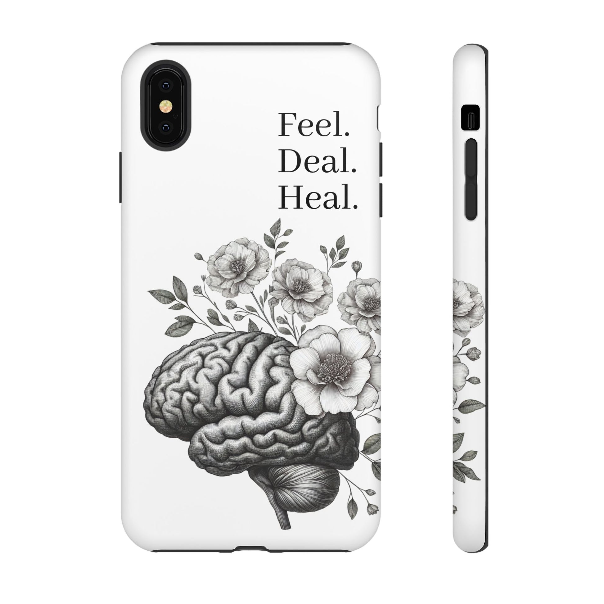 Emotional Wellness Phone Case | Feel. Deal. Heal. | Floral Brain Art | Self-Care Gift | Strong & Stylish | Unique Protection