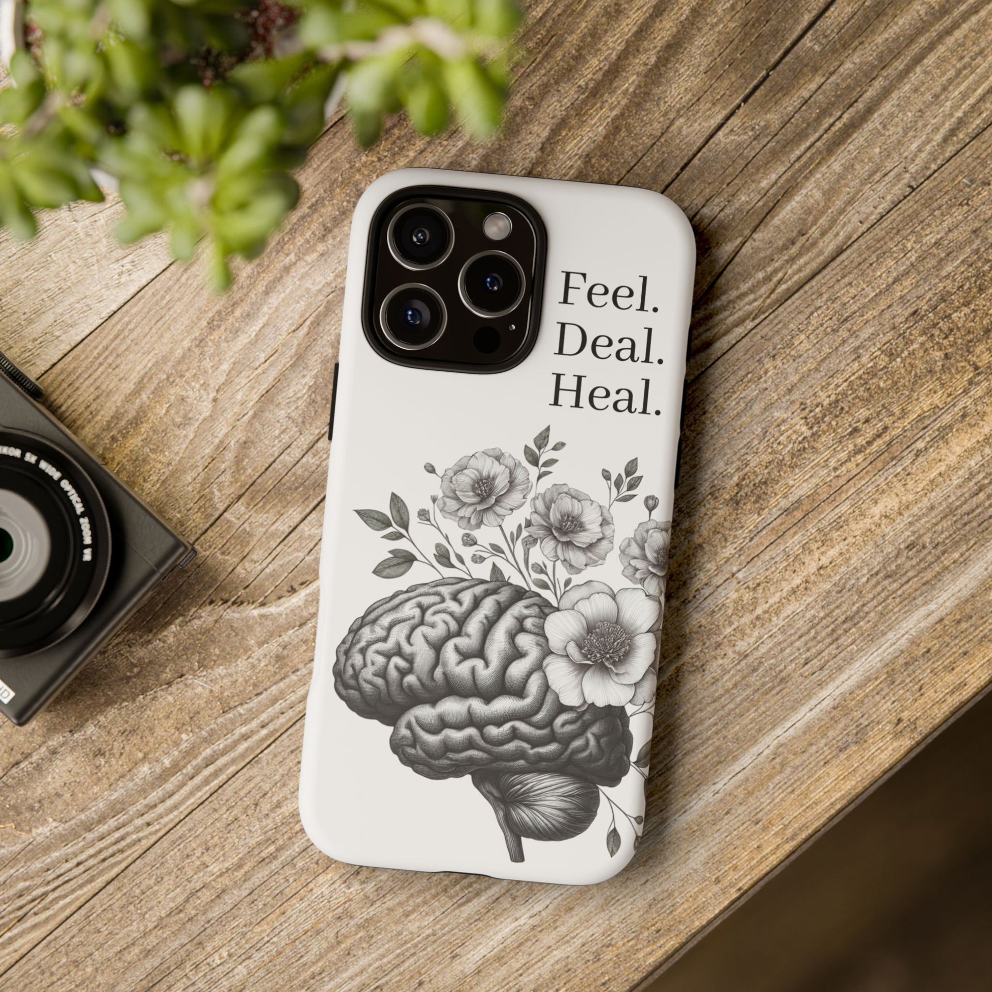 Emotional Wellness Phone Case | Feel. Deal. Heal. | Floral Brain Art | Self-Care Gift | Strong & Stylish | Unique Protection