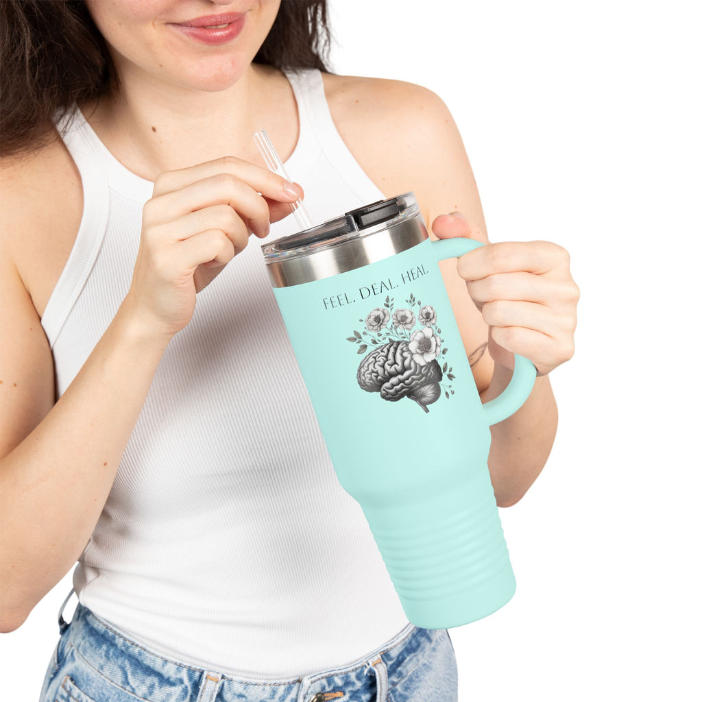 Floral Brain Insulated Travel Mug | 40oz | Motivational Drinkware | Perfect for Mental Health Awareness, Fitness, and Everyday Use