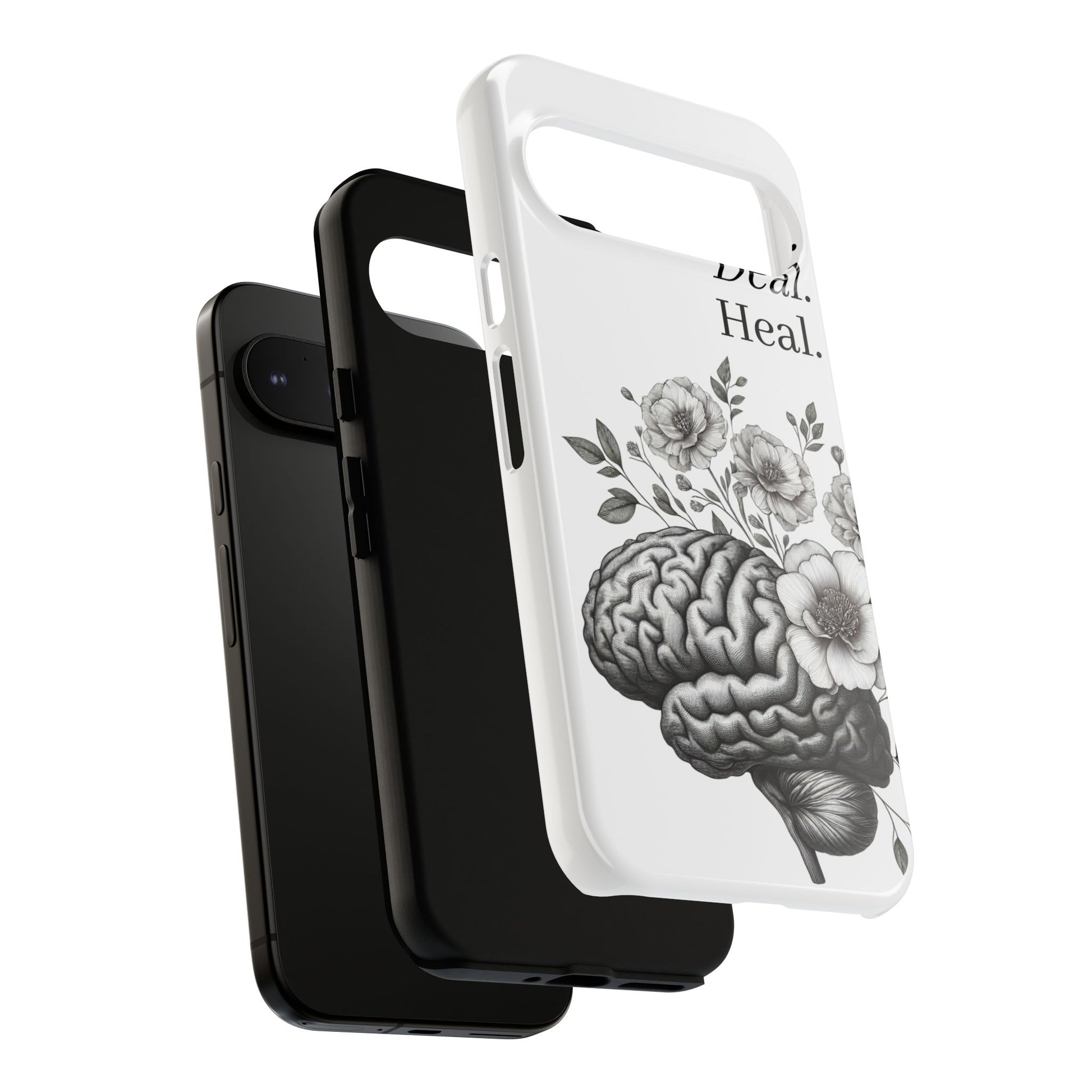 Emotional Wellness Phone Case | Feel. Deal. Heal. | Floral Brain Art | Self-Care Gift | Strong & Stylish | Unique Protection