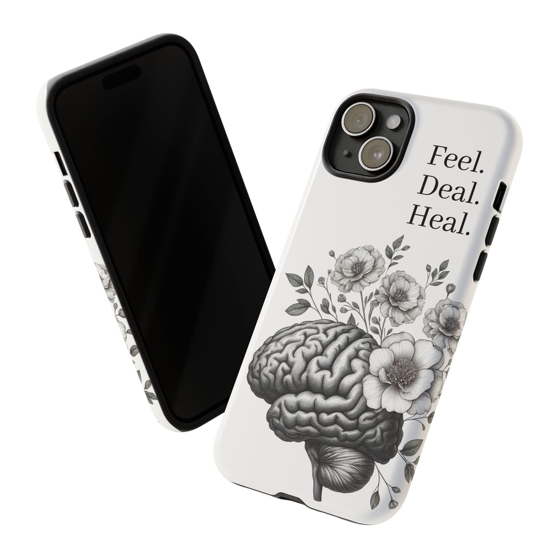 Emotional Wellness Phone Case | Feel. Deal. Heal. | Floral Brain Art | Self-Care Gift | Strong & Stylish | Unique Protection