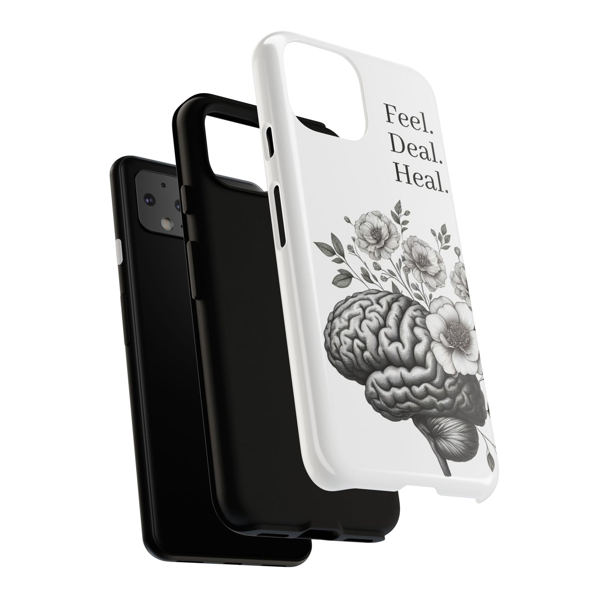 Emotional Wellness Phone Case | Feel. Deal. Heal. | Floral Brain Art | Self-Care Gift | Strong & Stylish | Unique Protection