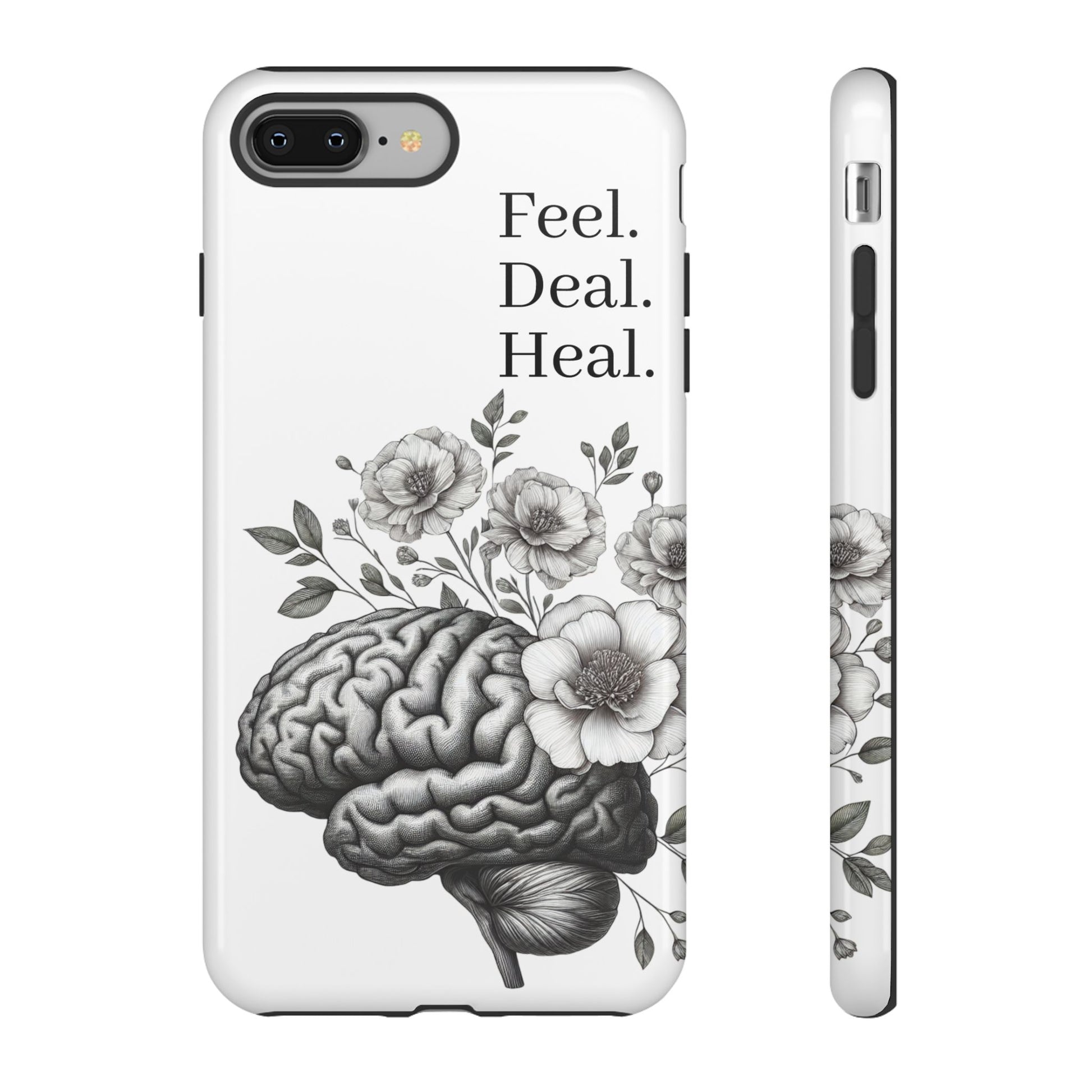 Emotional Wellness Phone Case | Feel. Deal. Heal. | Floral Brain Art | Self-Care Gift | Strong & Stylish | Unique Protection