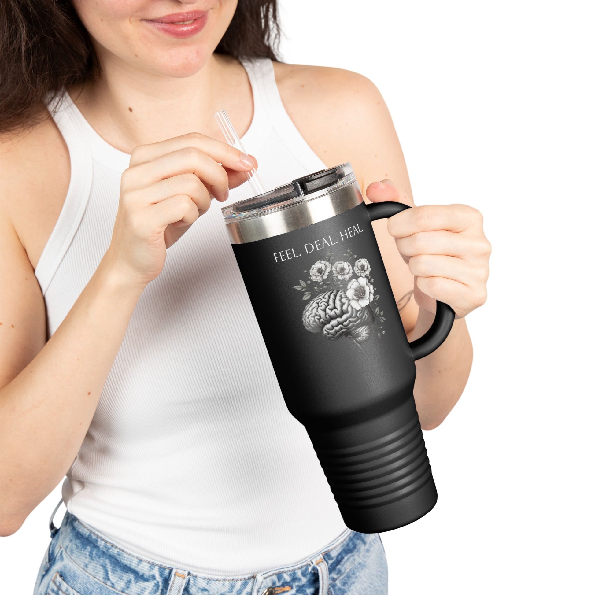 Floral Brain Insulated Travel Mug | 40oz | Motivational Drinkware | Perfect for Mental Health Awareness, Fitness, and Everyday Use