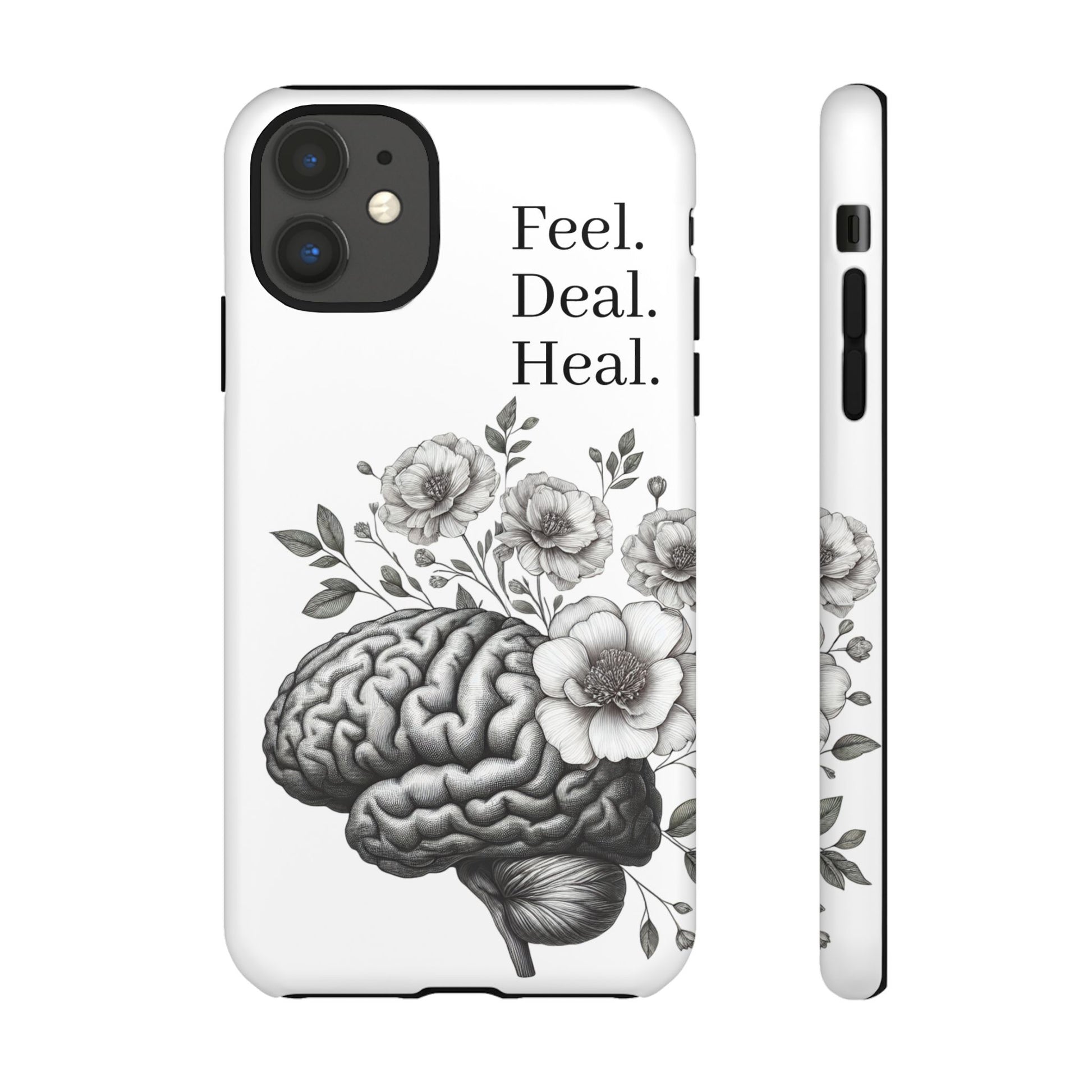 Emotional Wellness Phone Case | Feel. Deal. Heal. | Floral Brain Art | Self-Care Gift | Strong & Stylish | Unique Protection