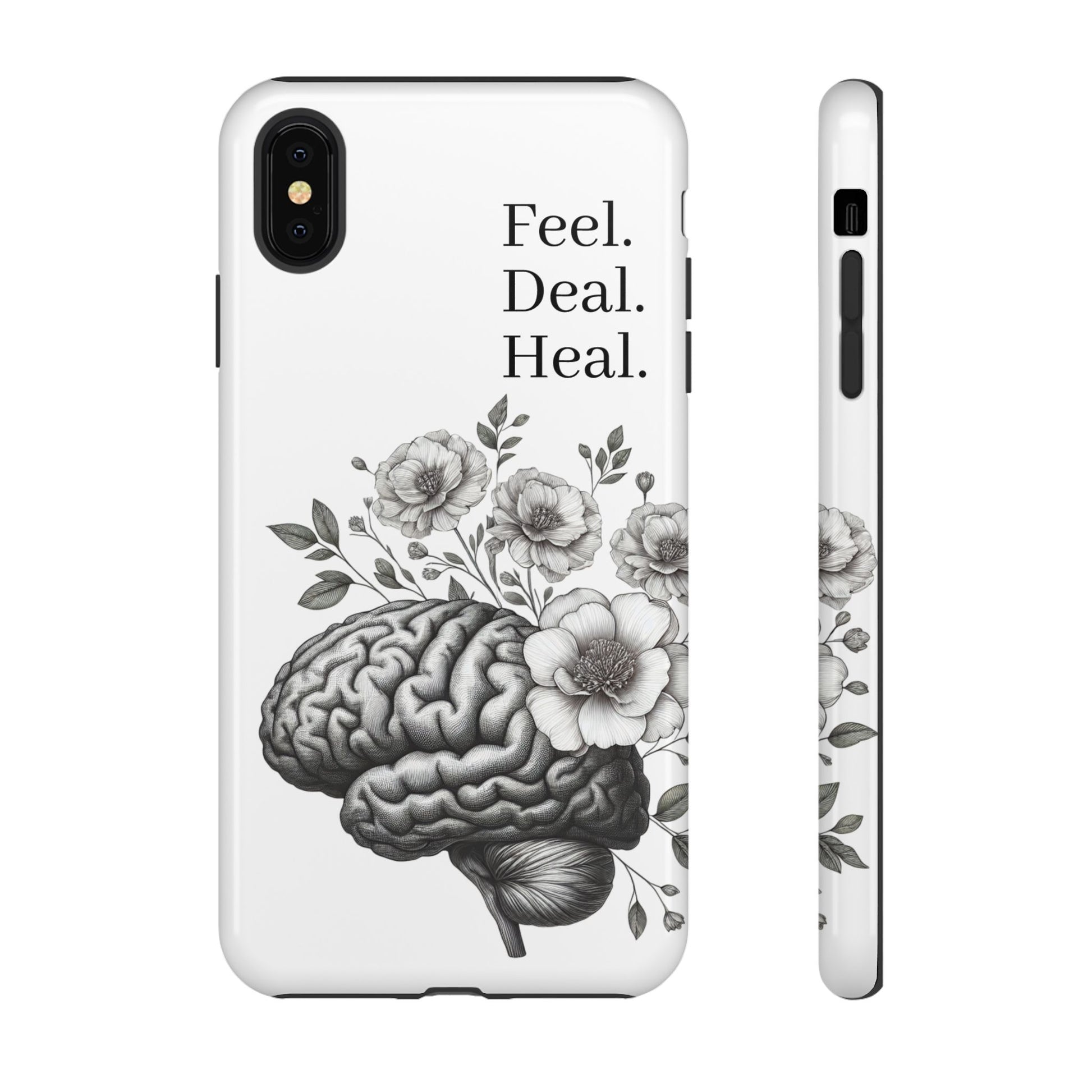 Emotional Wellness Phone Case | Feel. Deal. Heal. | Floral Brain Art | Self-Care Gift | Strong & Stylish | Unique Protection