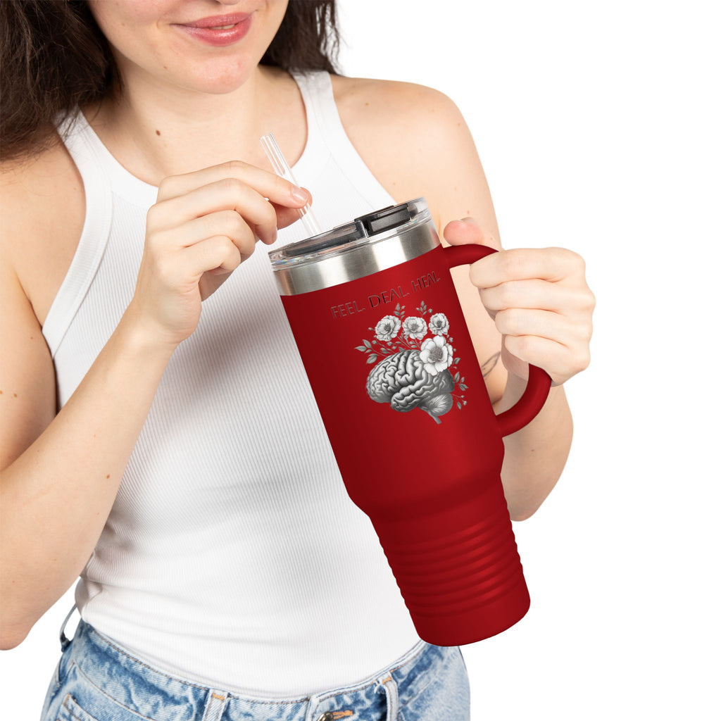 Floral Brain Insulated Travel Mug | 40oz | Motivational Drinkware | Perfect for Mental Health Awareness, Fitness, and Everyday Use