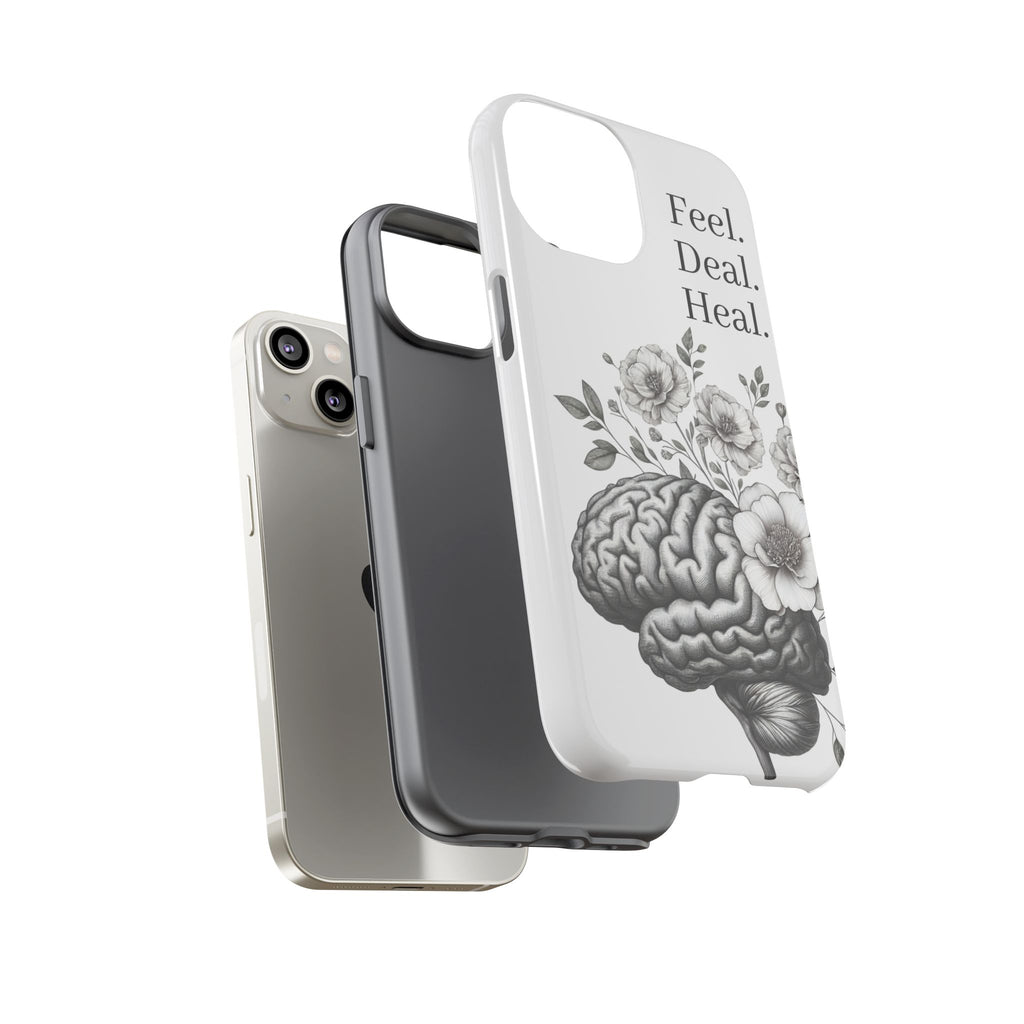 Emotional Wellness Phone Case | Feel. Deal. Heal. | Floral Brain Art | Self-Care Gift | Strong & Stylish | Unique Protection