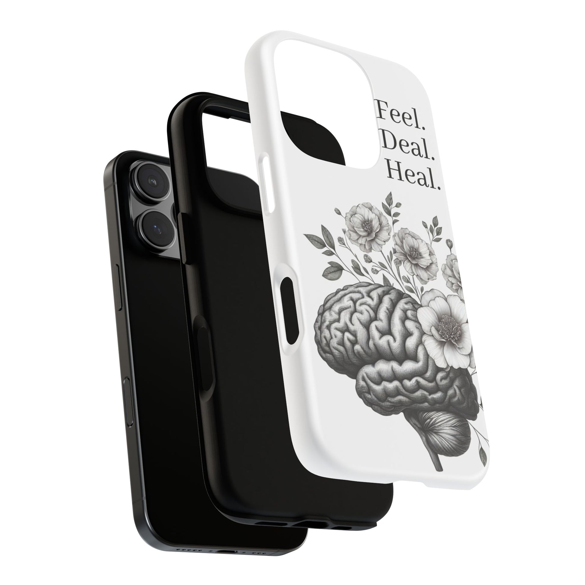 Emotional Wellness Phone Case | Feel. Deal. Heal. | Floral Brain Art | Self-Care Gift | Strong & Stylish | Unique Protection