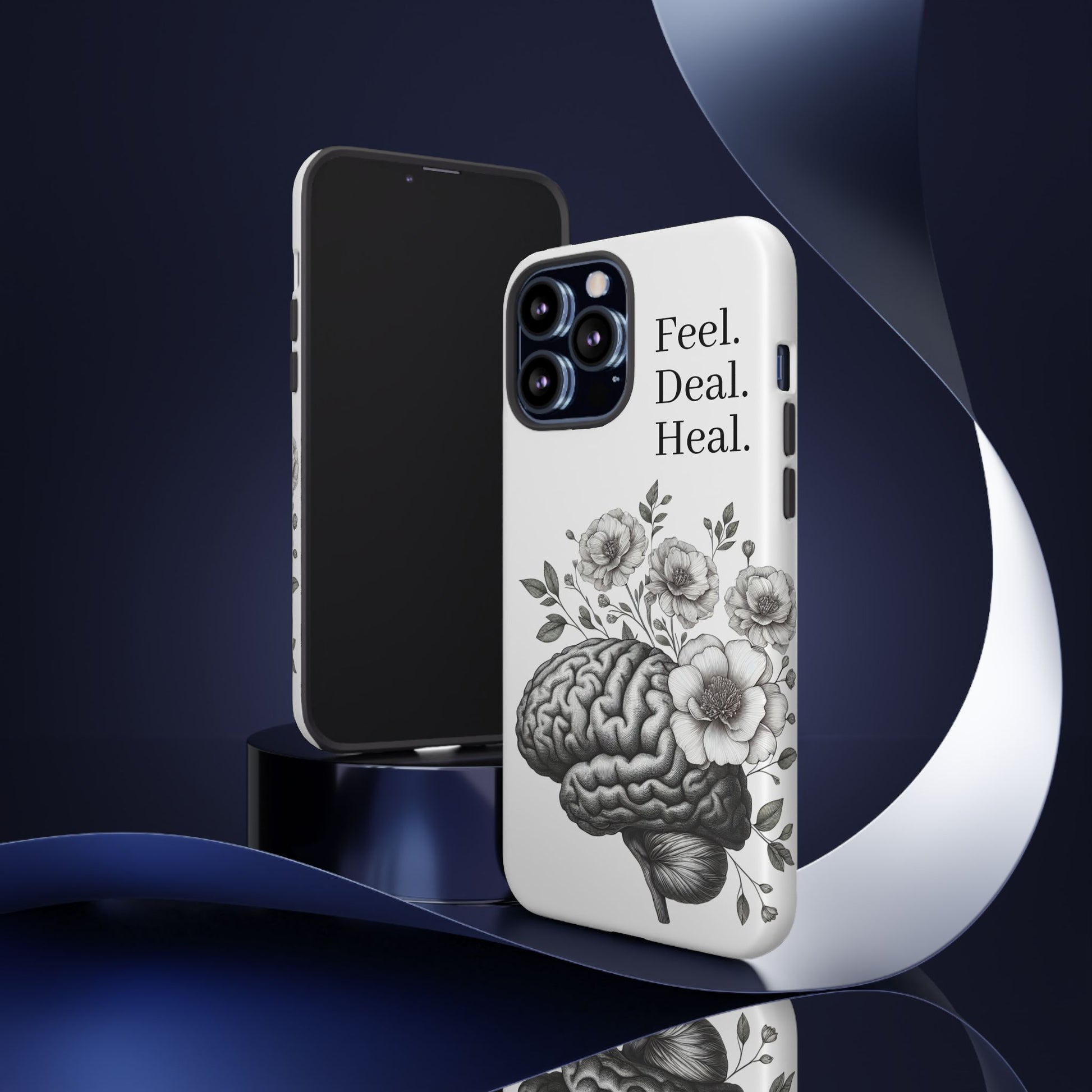 Emotional Wellness Phone Case | Feel. Deal. Heal. | Floral Brain Art | Self-Care Gift | Strong & Stylish | Unique Protection