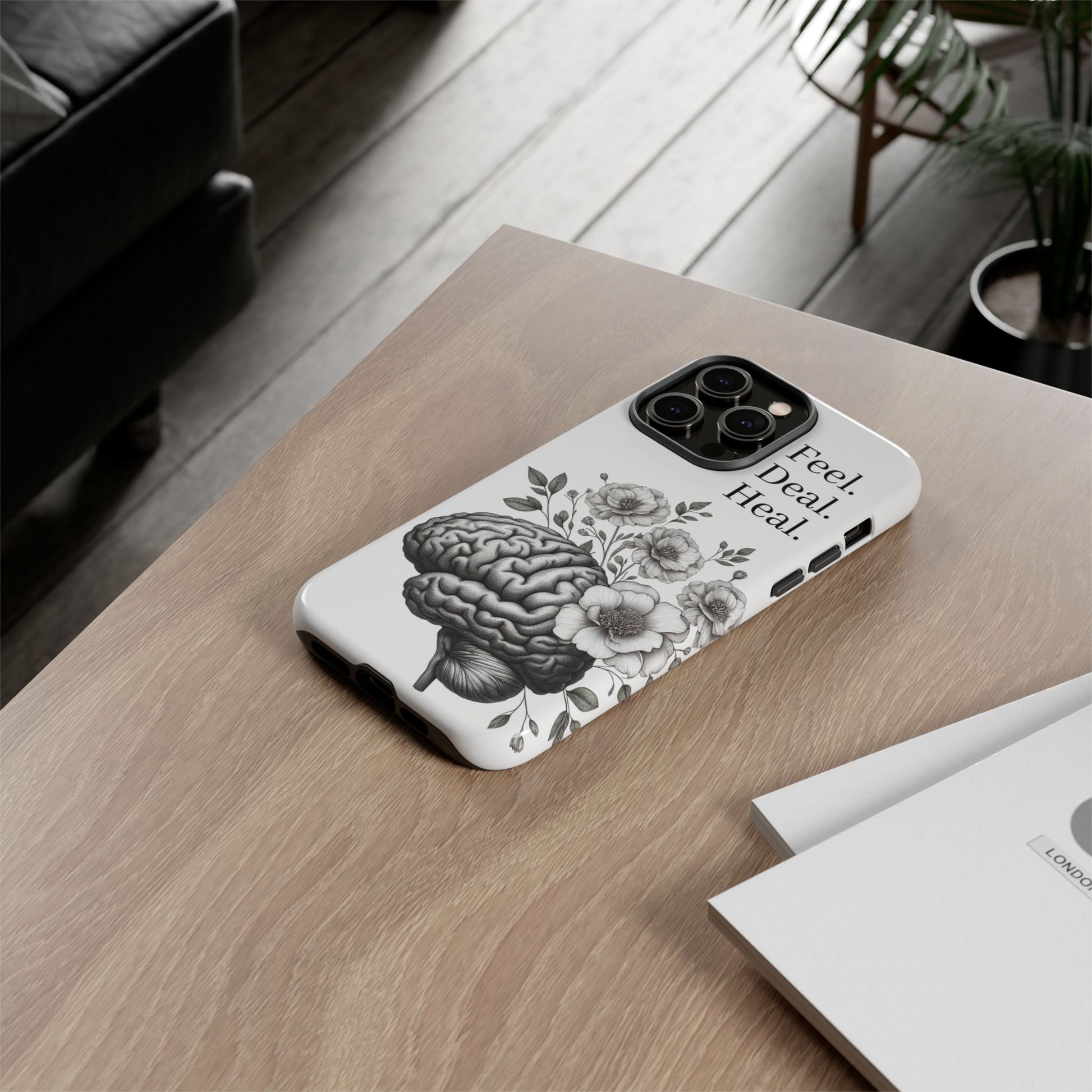 Emotional Wellness Phone Case | Feel. Deal. Heal. | Floral Brain Art | Self-Care Gift | Strong & Stylish | Unique Protection